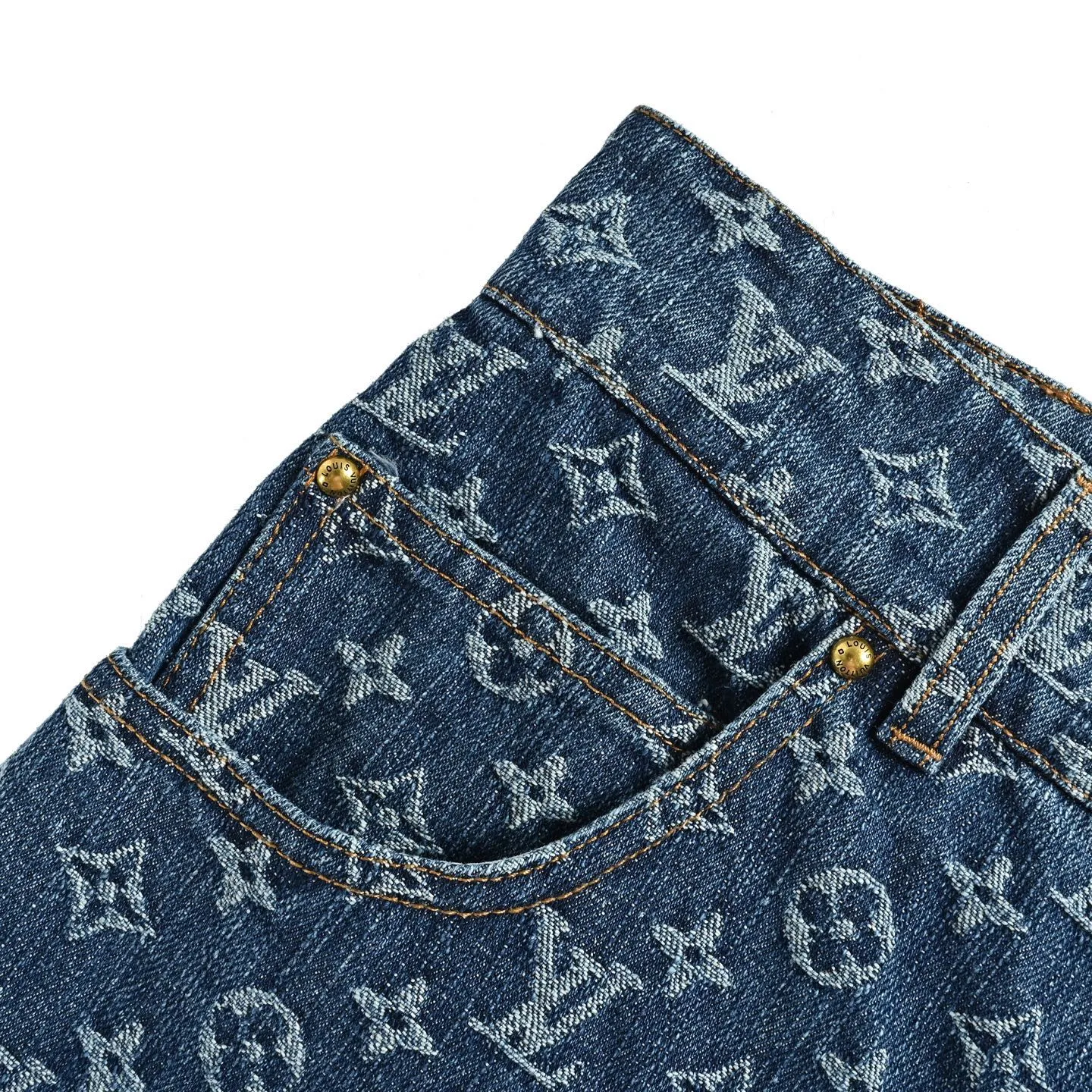Louis Vuitton/Louis Vuitton all-over presbyopia jacquard suit six-point denim shorts